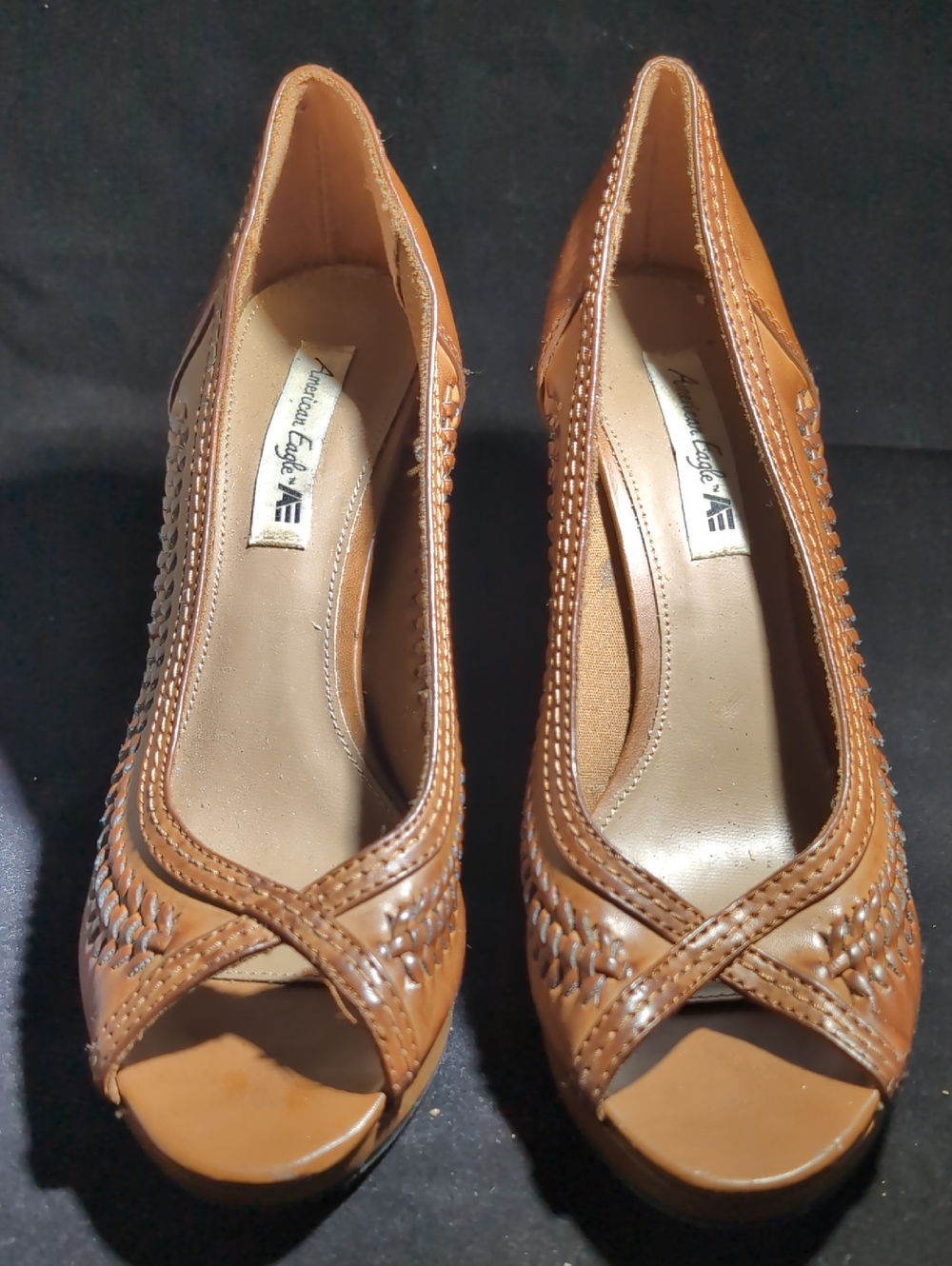 American Eagle Outfitters Cognac Woven Peep-Toe Pumps